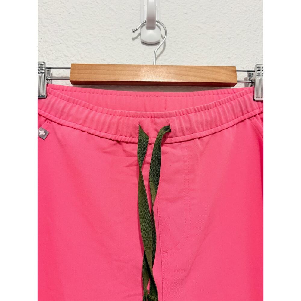 Figs Women's Hot Pink Track Joggers with green Drawstring - Picture 5 of 6